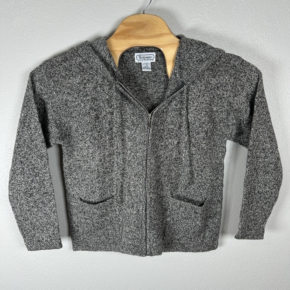Bridgewater Classics 100% Shetland Wool Full Zip Hoodie Sweater Size Medium Gray